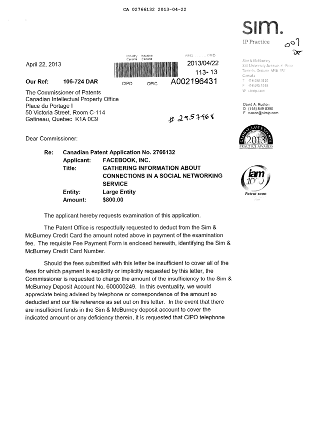 Canadian Patent Document 2766132. Prosecution-Amendment 20130422. Image 1 of 2