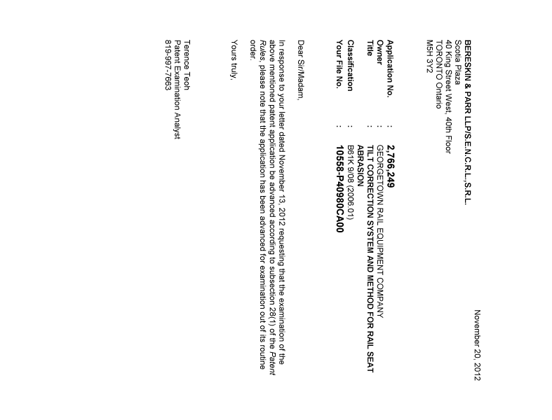 Canadian Patent Document 2766249. Prosecution-Amendment 20111220. Image 1 of 1