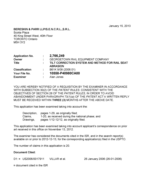 Canadian Patent Document 2766249. Prosecution-Amendment 20121215. Image 1 of 2