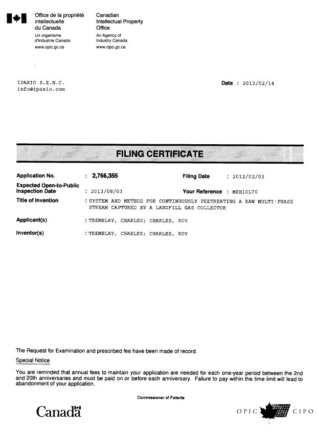Canadian Patent Document 2766355. Correspondence 20111214. Image 1 of 1