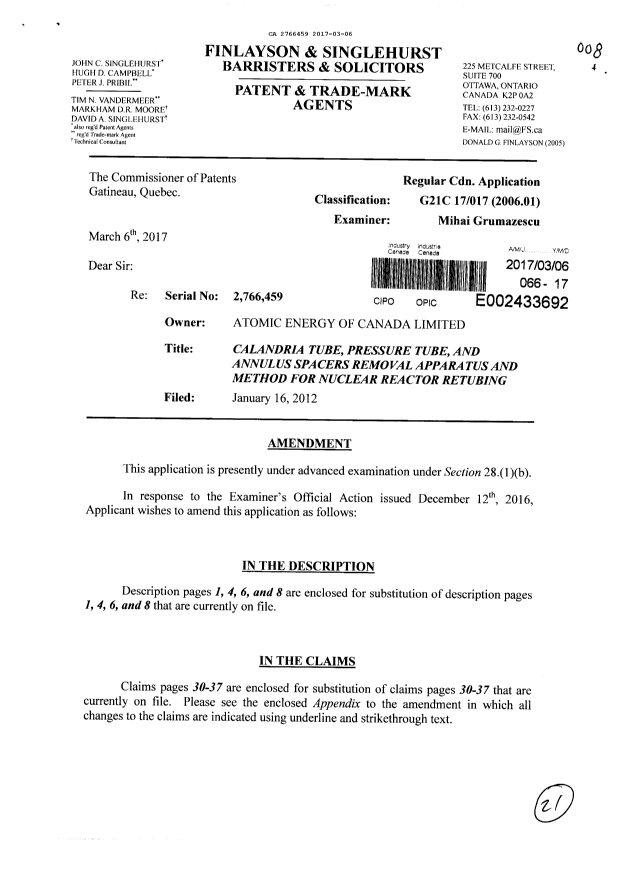 Canadian Patent Document 2766459. Prosecution-Amendment 20161206. Image 1 of 21