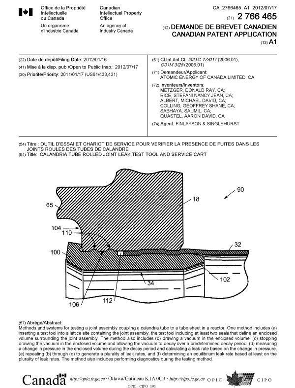 Canadian Patent Document 2766465. Cover Page 20111210. Image 1 of 1