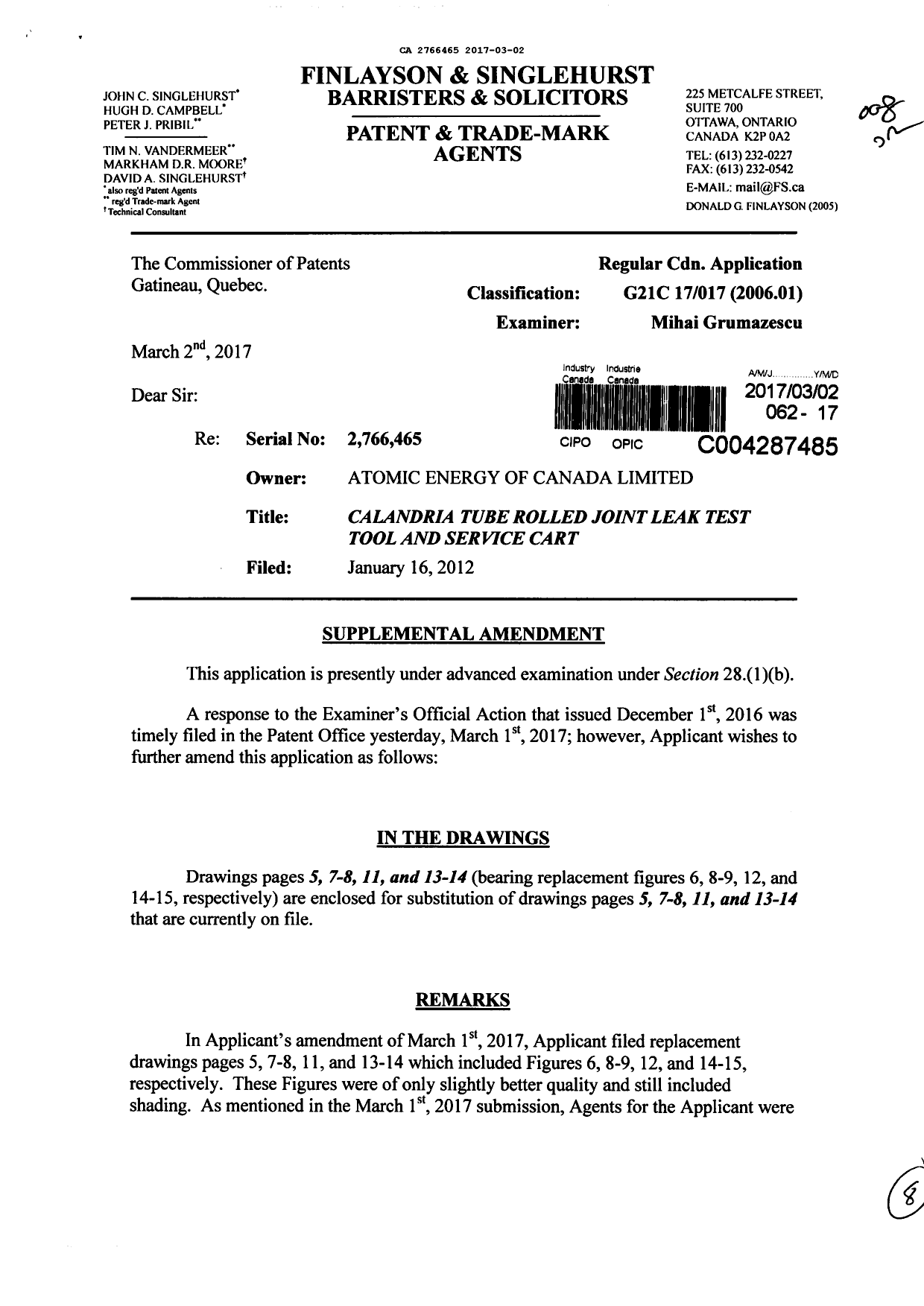 Document de brevet canadien 2766465. Poursuite-Amendment 20161202. Image 1 de 8