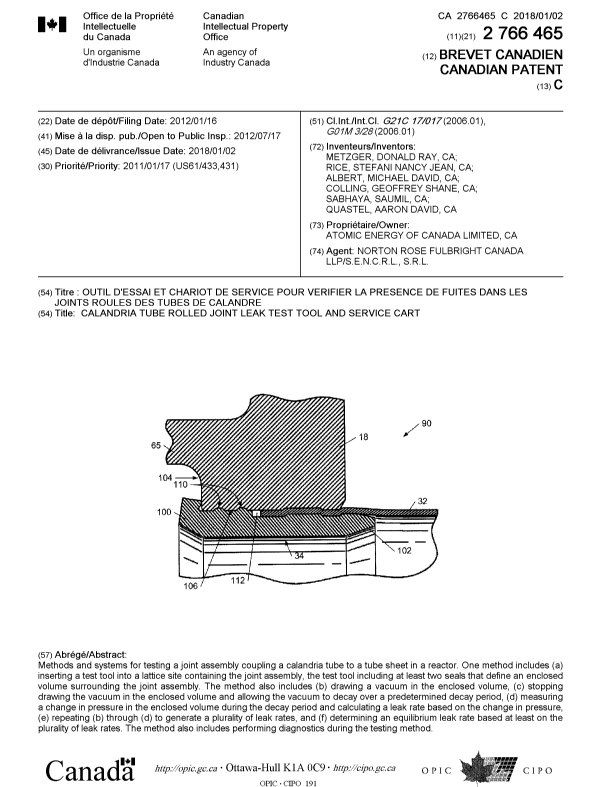 Document de brevet canadien 2766465. Page couverture 20161204. Image 1 de 1
