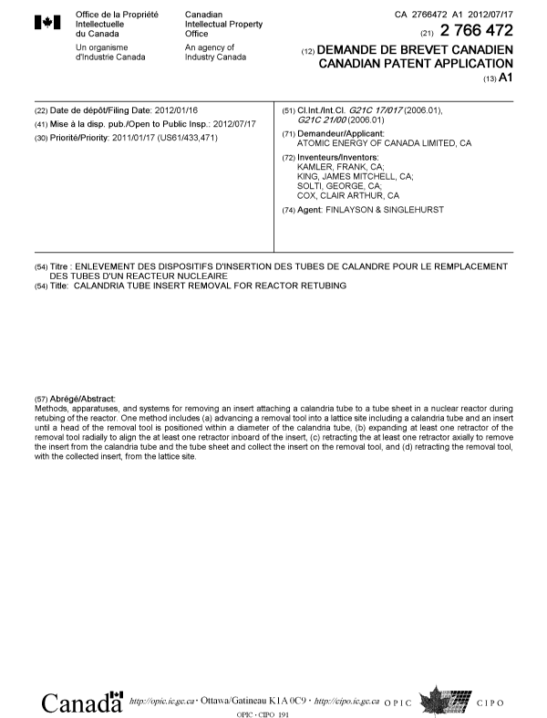Document de brevet canadien 2766472. Page couverture 20111210. Image 1 de 1