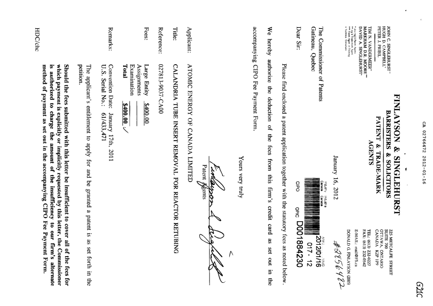 Document de brevet canadien 2766472. Cession 20120116. Image 1 de 5