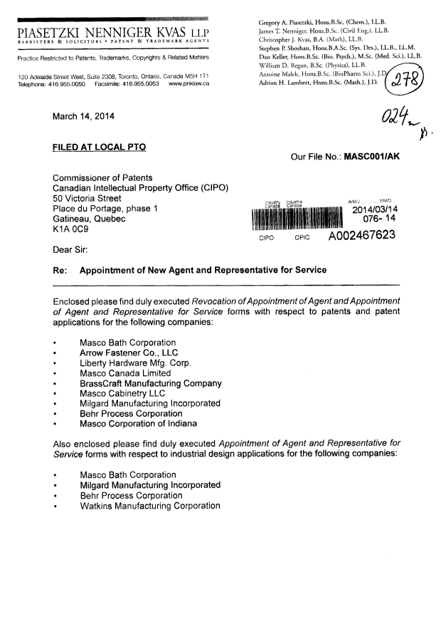 Canadian Patent Document 2766539. Correspondence 20140314. Image 1 of 31
