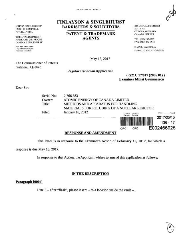 Document de brevet canadien 2766583. Poursuite-Amendment 20161215. Image 1 de 9