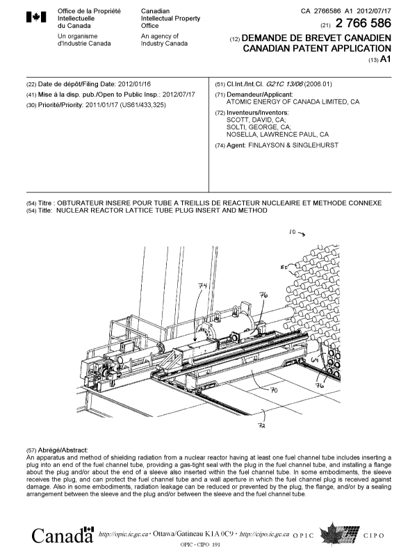 Canadian Patent Document 2766586. Cover Page 20111210. Image 1 of 1