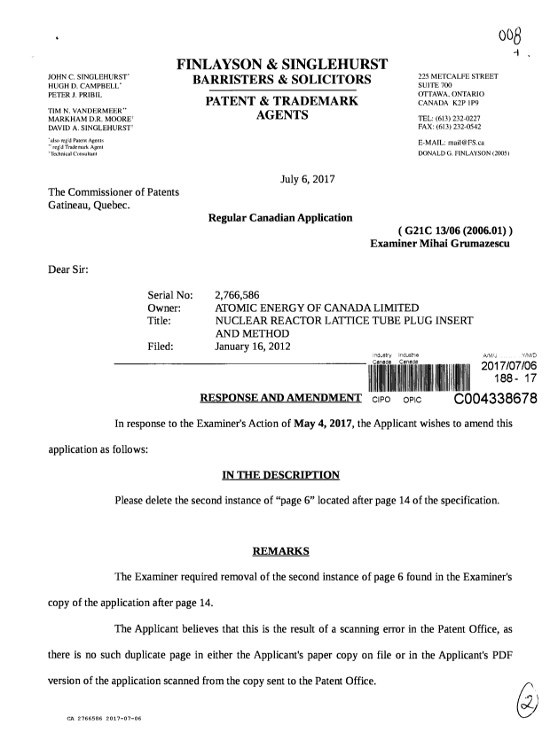 Document de brevet canadien 2766586. Poursuite-Amendment 20161206. Image 1 de 2