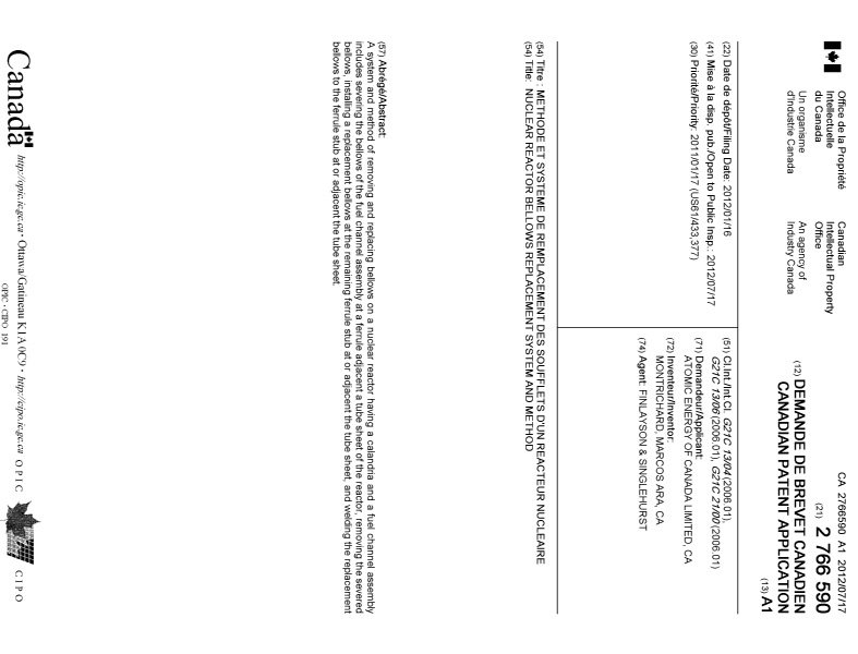 Document de brevet canadien 2766590. Page couverture 20111210. Image 1 de 1