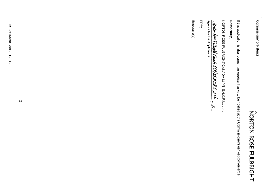 Document de brevet canadien 2766590. Correspondance 20161213. Image 2 de 6