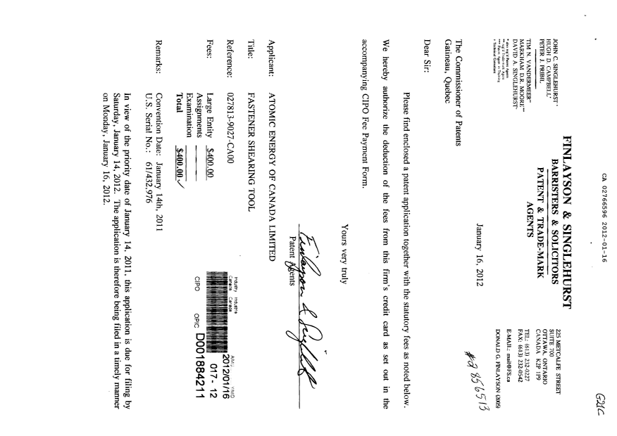 Document de brevet canadien 2766596. Cession 20120116. Image 1 de 6
