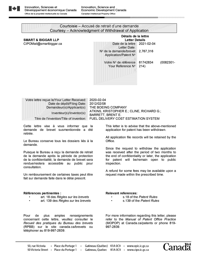 Document de brevet canadien 2767316. Lettre du bureau 20210204. Image 1 de 2