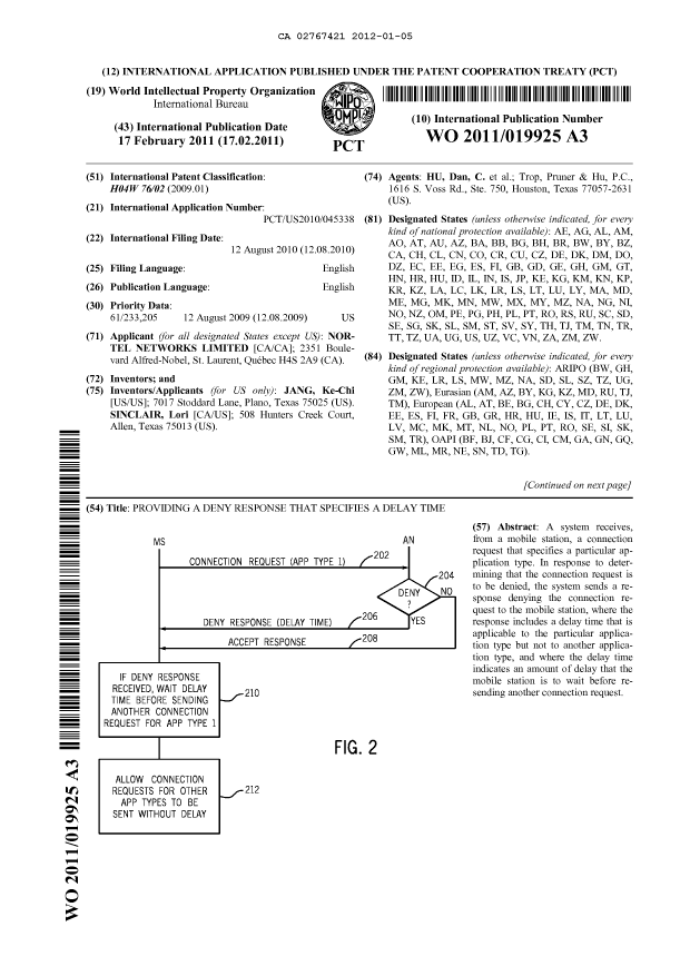 Document de brevet canadien 2767421. Abrégé 20120105. Image 1 de 2