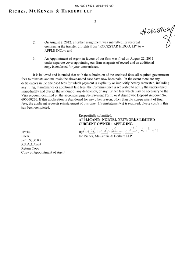 Canadian Patent Document 2767421. Fees 20120827. Image 2 of 2