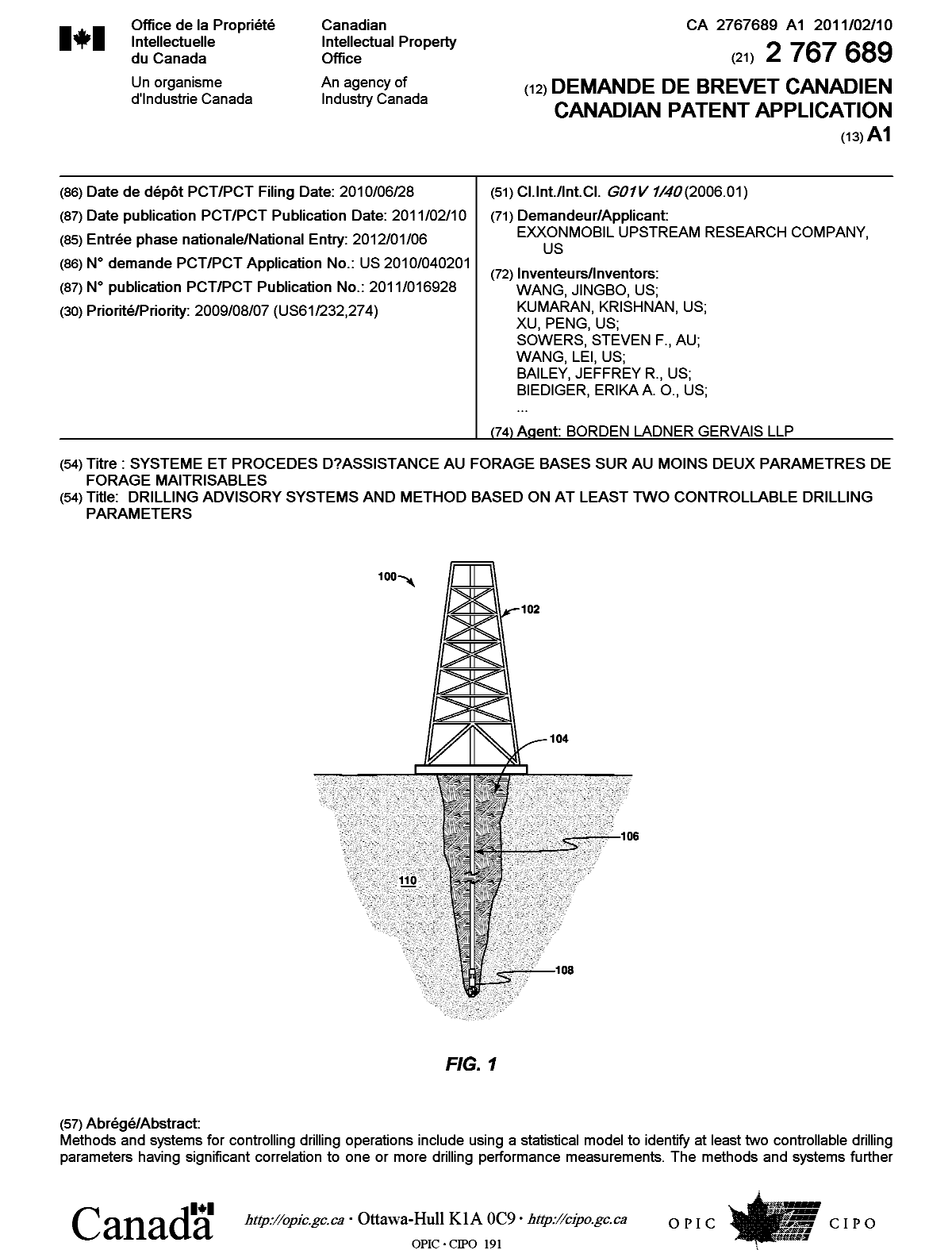Canadian Patent Document 2767689. Cover Page 20120312. Image 1 of 2