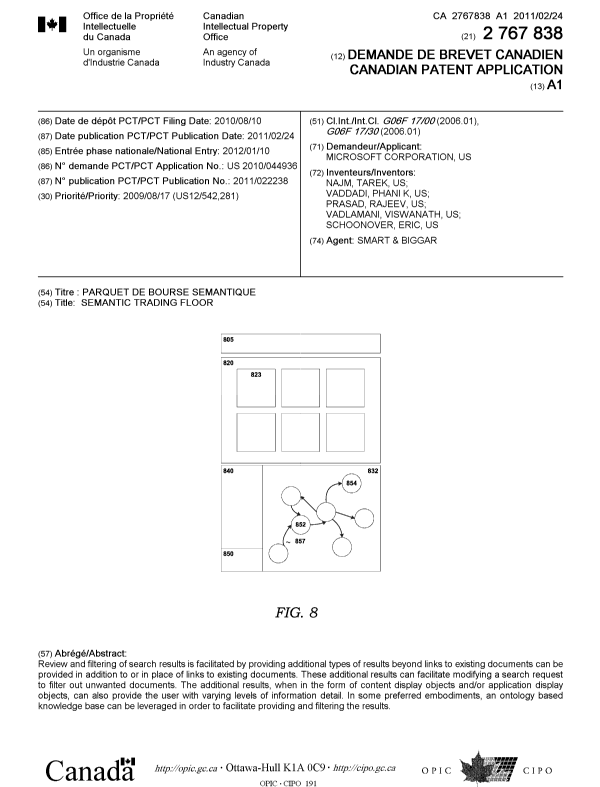 Canadian Patent Document 2767838. Cover Page 20120315. Image 1 of 1