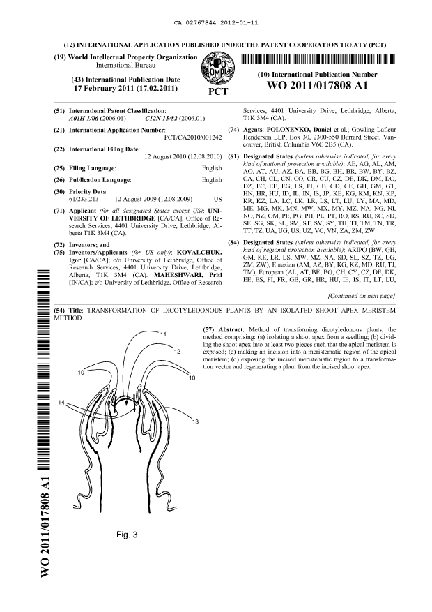 Document de brevet canadien 2767844. Abrégé 20111211. Image 1 de 2