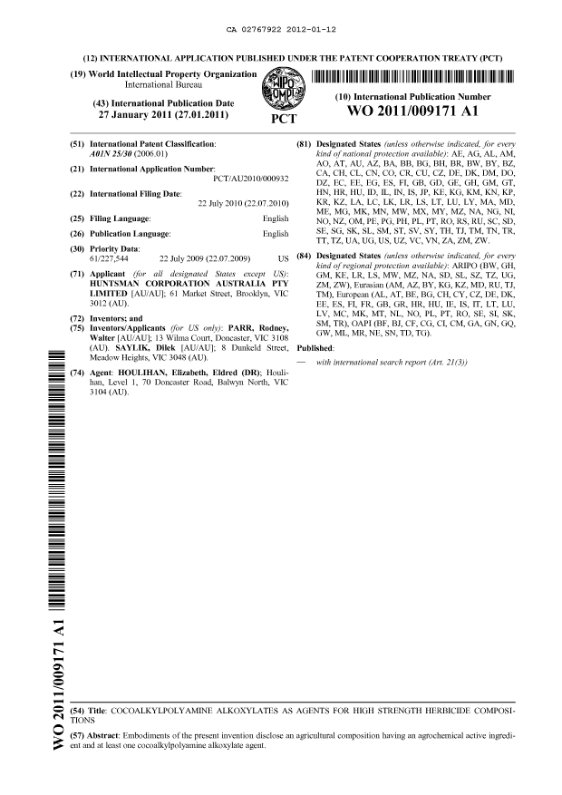 Document de brevet canadien 2767922. Abrégé 20120112. Image 1 de 1