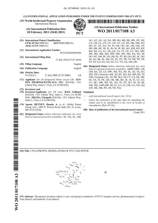 Canadian Patent Document 2768043. Abstract 20111212. Image 1 of 1