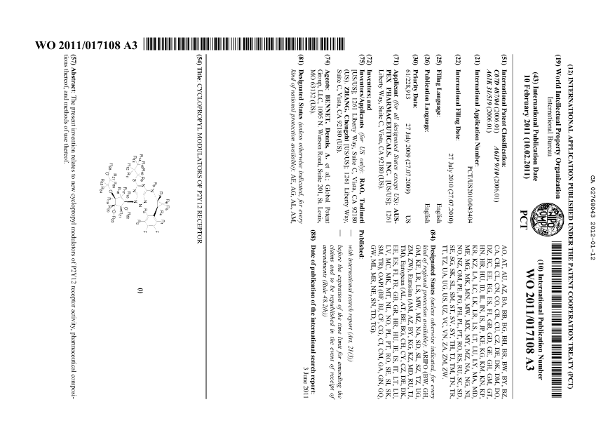 Document de brevet canadien 2768043. Abrégé 20111212. Image 1 de 1