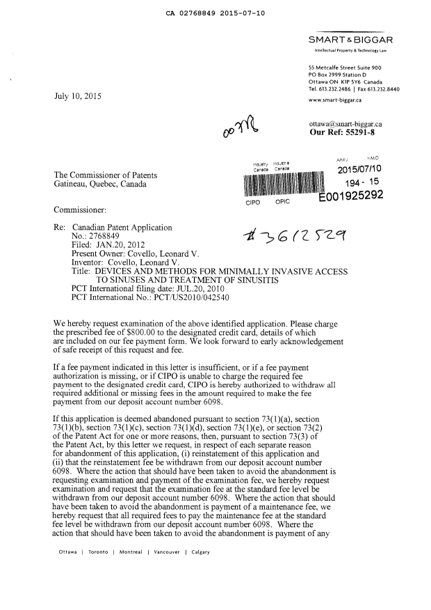 Canadian Patent Document 2768849. Prosecution-Amendment 20141210. Image 1 of 2