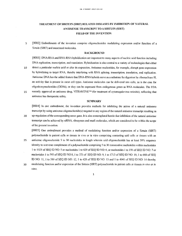 Canadian Patent Document 2768947. Description 20170310. Image 1 of 67