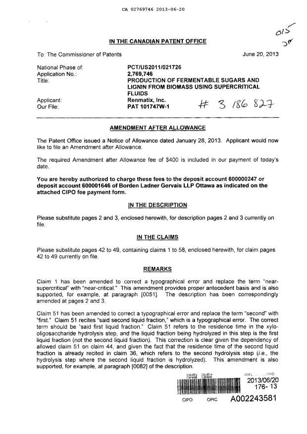 Canadian Patent Document 2769746. Prosecution-Amendment 20121220. Image 1 of 12