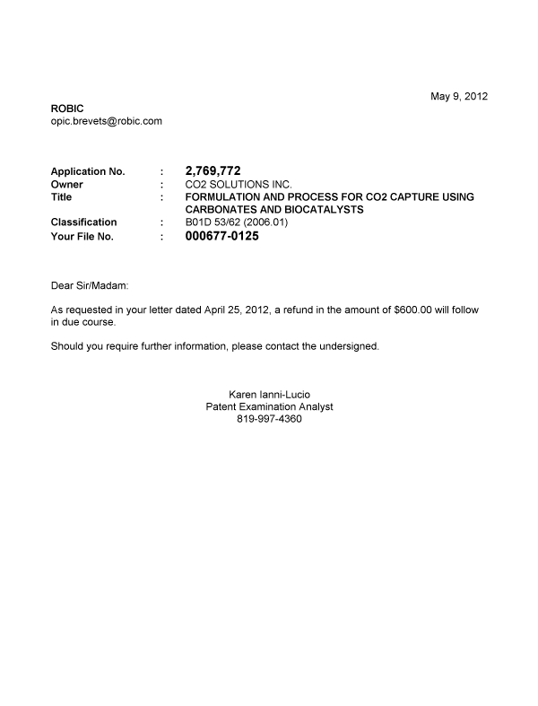 Document de brevet canadien 2769772. Correspondance 20111209. Image 1 de 1