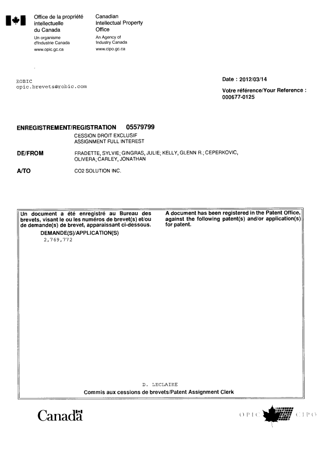 Document de brevet canadien 2769772. Correspondance 20111214. Image 1 de 1