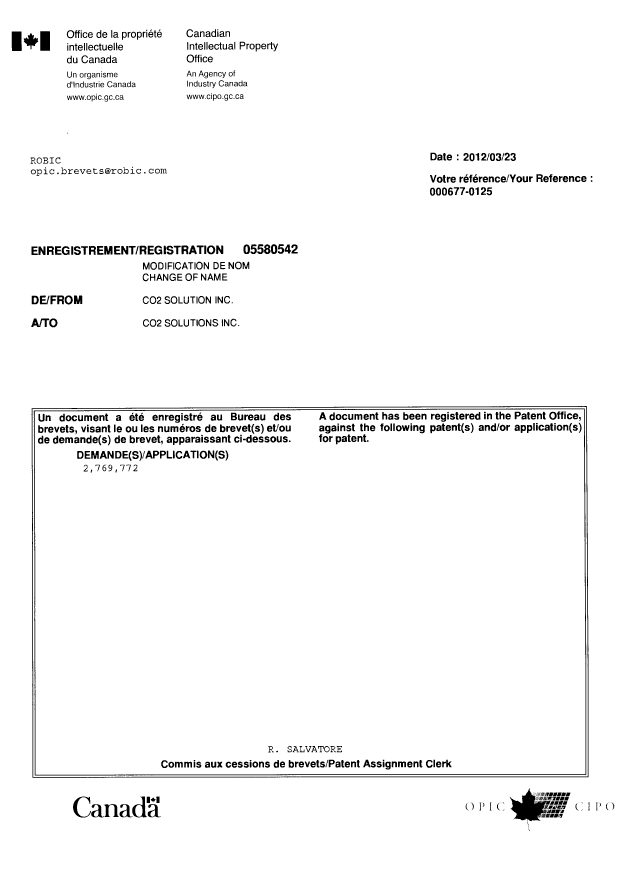 Document de brevet canadien 2769772. Correspondance 20111223. Image 1 de 1