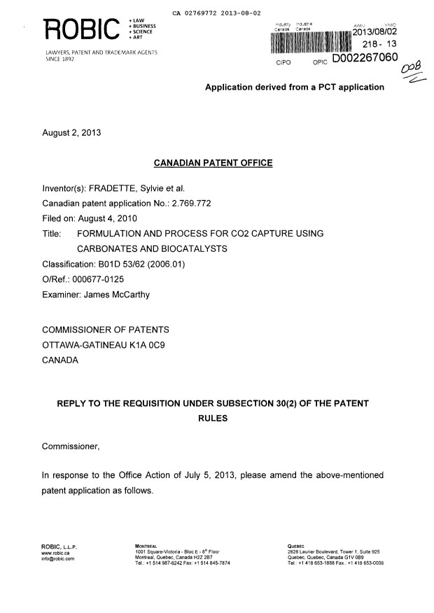 Document de brevet canadien 2769772. Poursuite-Amendment 20121202. Image 1 de 6