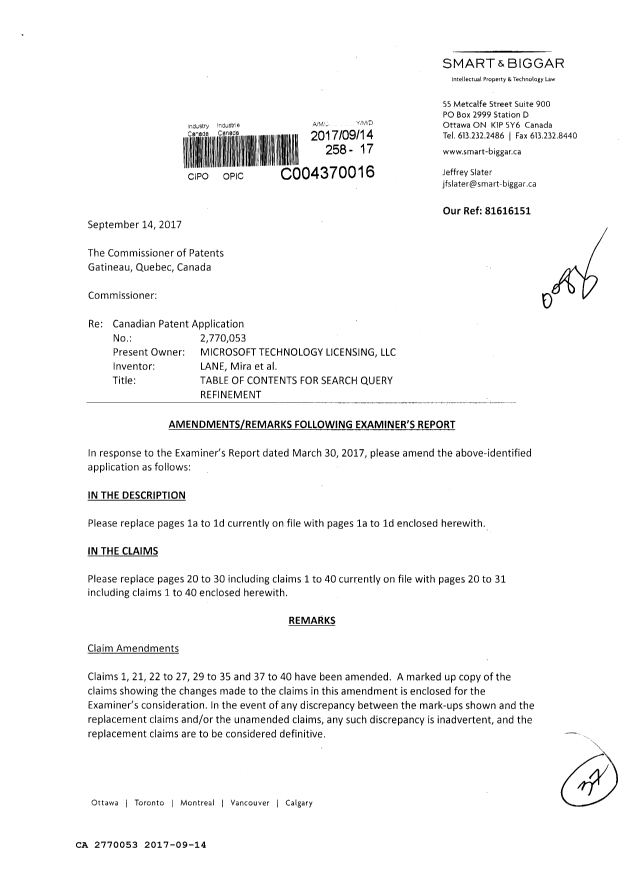 Canadian Patent Document 2770053. Amendment 20170914. Image 1 of 37