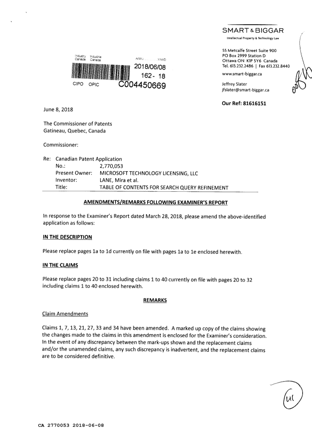Canadian Patent Document 2770053. Amendment 20180608. Image 1 of 41