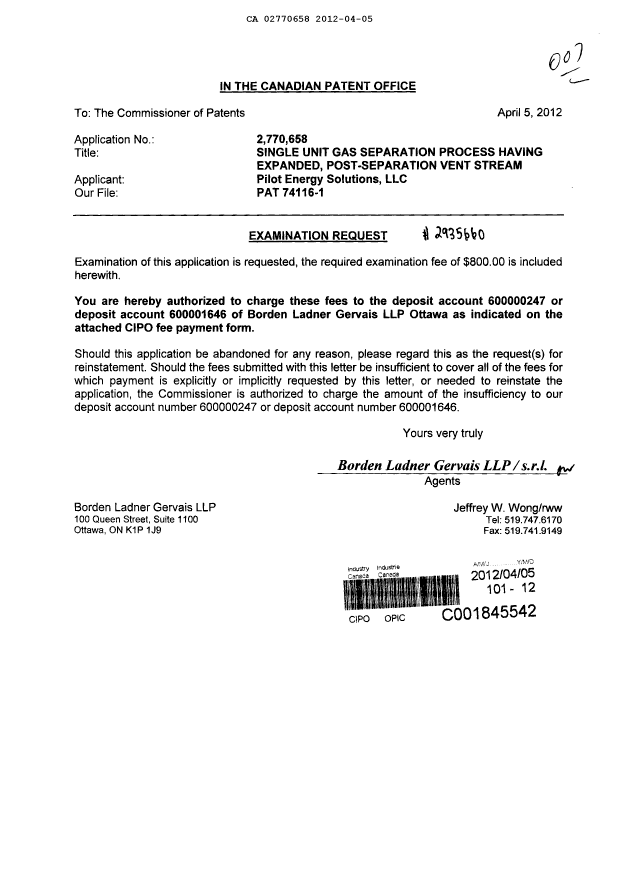 Canadian Patent Document 2770658. Prosecution-Amendment 20111205. Image 1 of 1