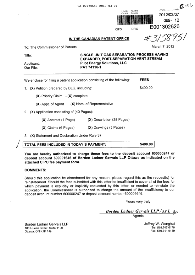Document de brevet canadien 2770658. Cession 20111207. Image 1 de 4