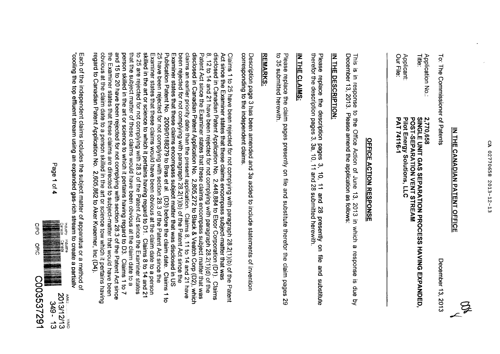 Document de brevet canadien 2770658. Poursuite-Amendment 20121213. Image 1 de 16
