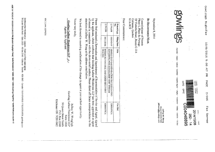 Document de brevet canadien 2770658. Correspondance 20131208. Image 2 de 5