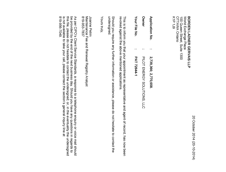 Document de brevet canadien 2770658. Correspondance 20131220. Image 1 de 1