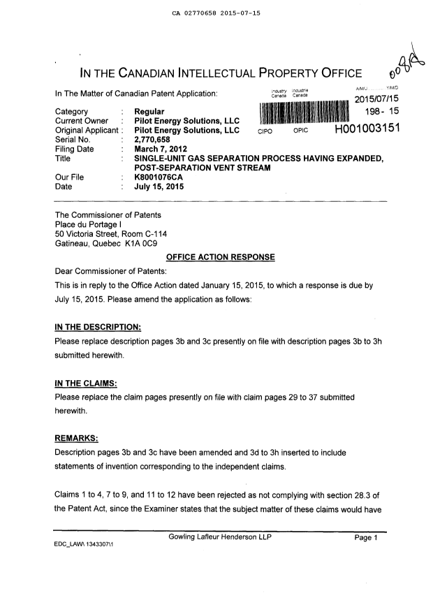 Document de brevet canadien 2770658. Poursuite-Amendment 20141215. Image 1 de 19
