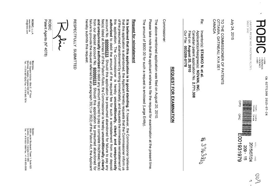 Canadian Patent Document 2771308. Prosecution-Amendment 20150724. Image 1 of 2