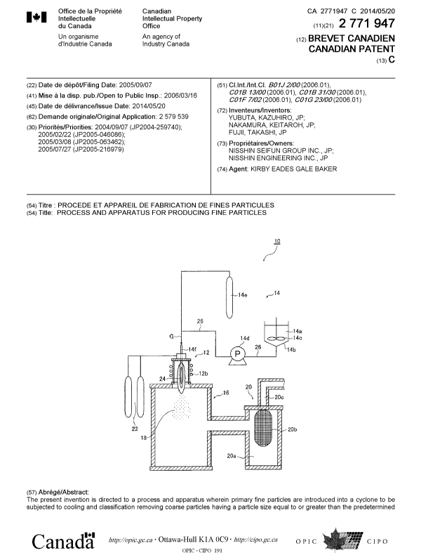 Canadian Patent Document 2771947. Cover Page 20140428. Image 1 of 2