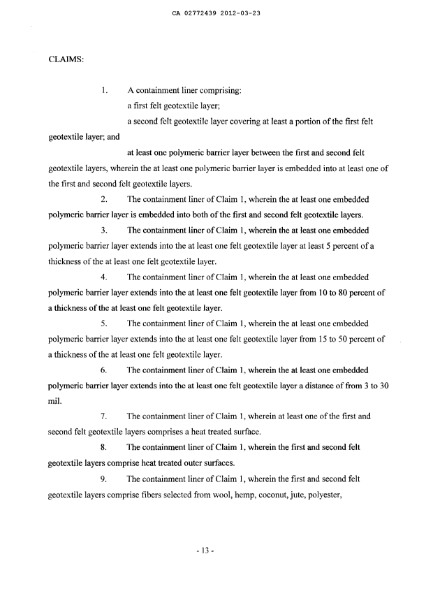 Document de brevet canadien 2772439. Revendications 20111223. Image 1 de 4