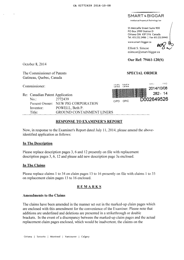 Canadian Patent Document 2772439. Prosecution-Amendment 20131208. Image 1 of 19