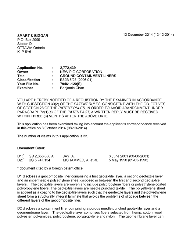 Document de brevet canadien 2772439. Poursuite-Amendment 20131212. Image 1 de 4