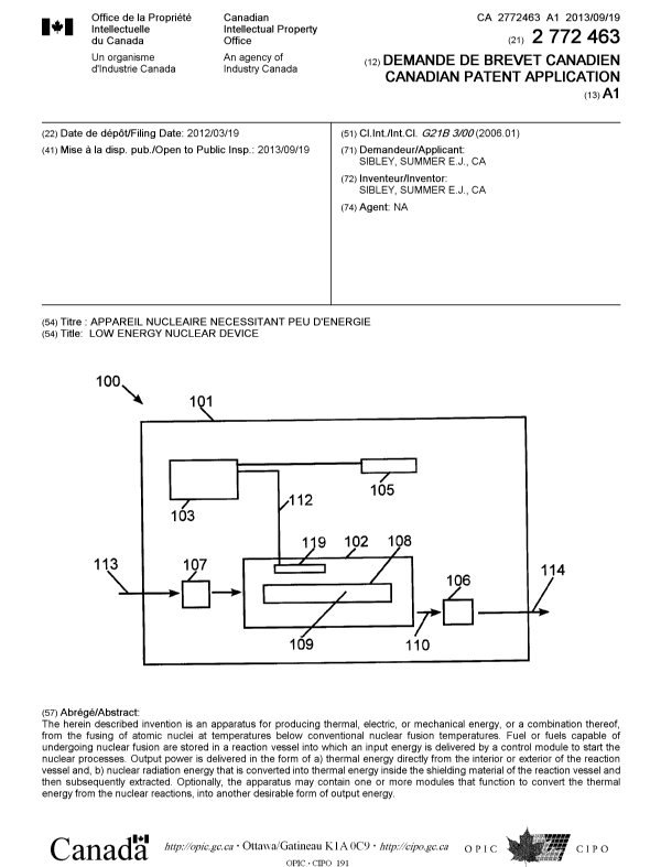 Canadian Patent Document 2772463. Cover Page 20121209. Image 1 of 1