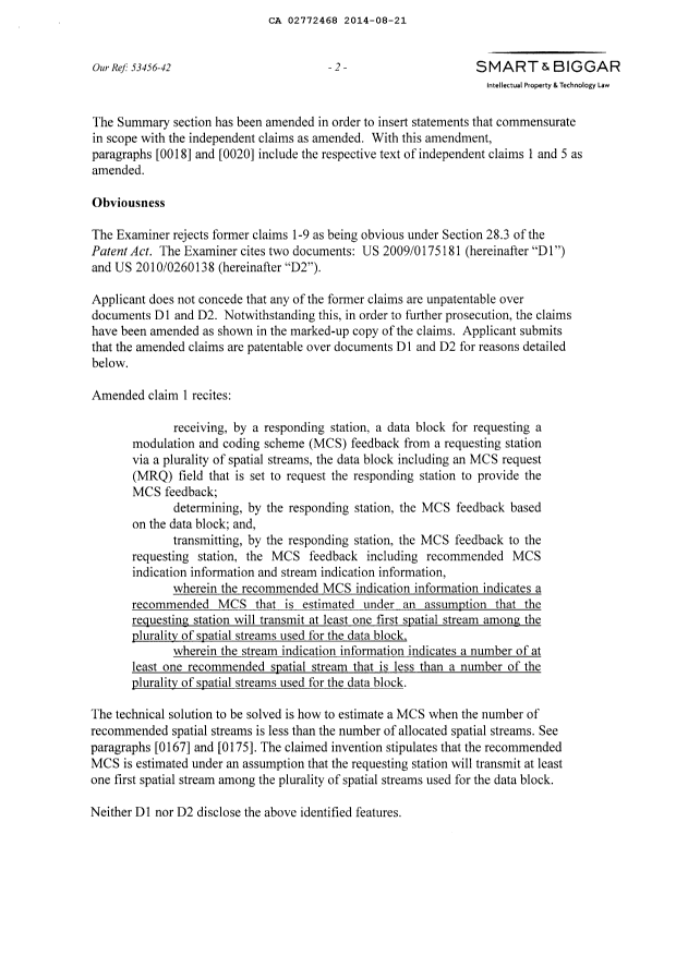 Document de brevet canadien 2772468. Poursuite-Amendment 20131221. Image 2 de 14