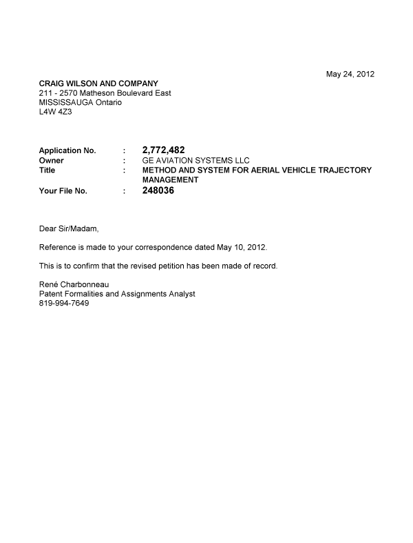 Document de brevet canadien 2772482. Correspondance 20120524. Image 1 de 1