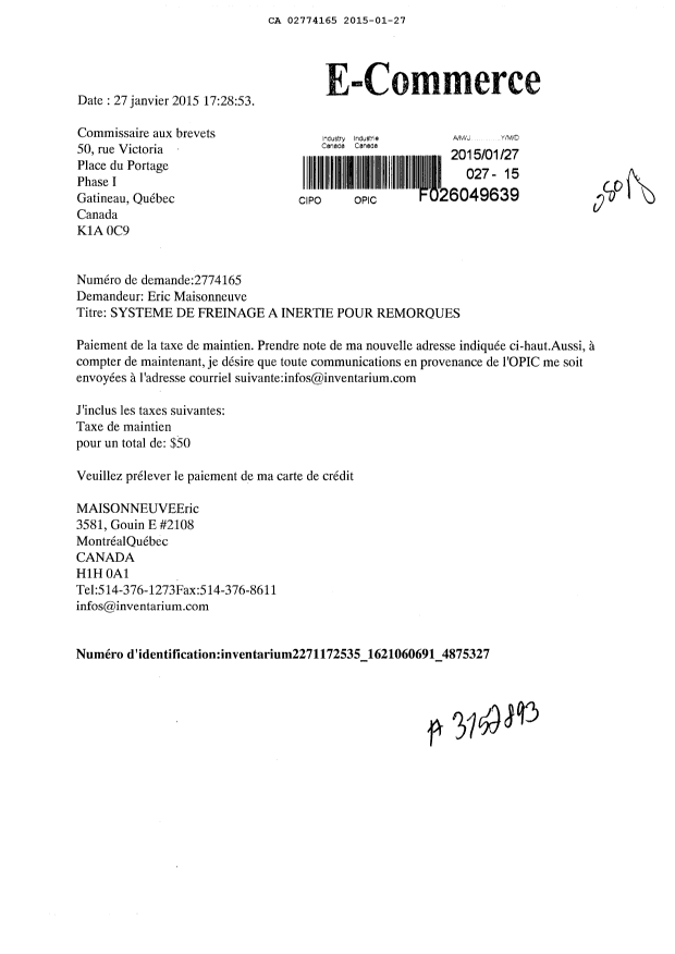 Document de brevet canadien 2774165. Taxes 20150127. Image 1 de 1